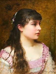Portratt Av Flicka I Cerise Sidenklanning by Hugo Salmson