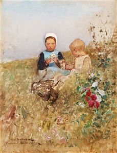 Franska Barn Pa Blomstrande Ang