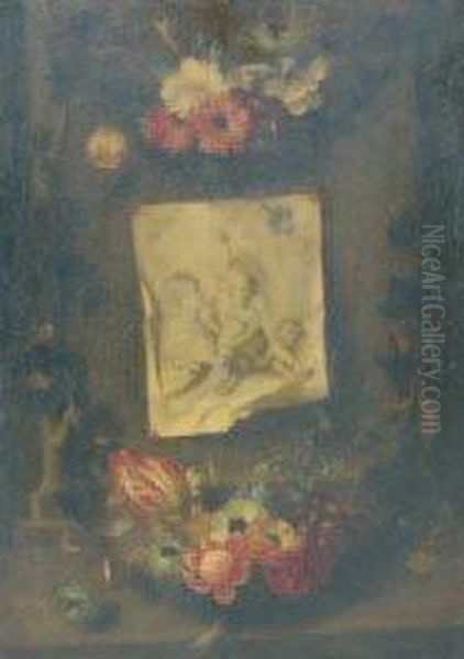 Une Niche Entouree D'une Guirlandes De Fleurs - view 1