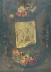 Une Niche Entouree D'une Guirlandes De Fleurs by Michel Bouillon