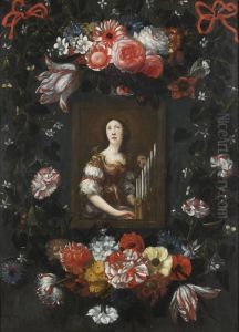 Sainte Cecile Dans Une Guirlande De Fleurs
