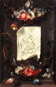 Trompe L'oeil A La Gravure De Rubens Representant Une Vierge A L'enfant Fixee Dans Une Niche Decoree De Guirlandes De Fleurs
Panneau De Chene, Une Planche, Non Parquete. Trompe L'oeil A La Gravure De Rubens Representant Une Vierge A L'enfant Fixee Dans Une Niche Decoree De Guirlandes De Fleurs
Panneau De Chene, Une Planche, Non Parquete.