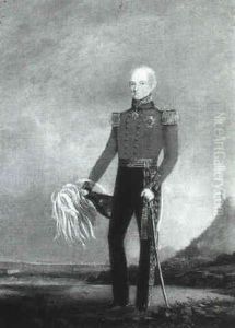 Portrait Of Sir Colin Campbell, Standing Full Length In     Staff Officer's Uniform Before A Coastal Landscape by William Salter