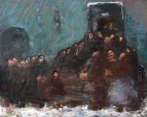 Congestion In Front Of A Shop, Presumbly From The Russian Revolution by Edvard Anders Christian Saltoft