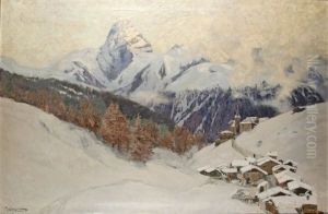 Wiesen Mit Dem Tinzenhorn Bei Davos by Carl Saltzmann