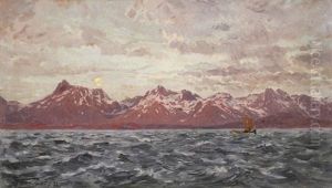 Norwegische Kuste Im Abendlicht by Carl Saltzmann