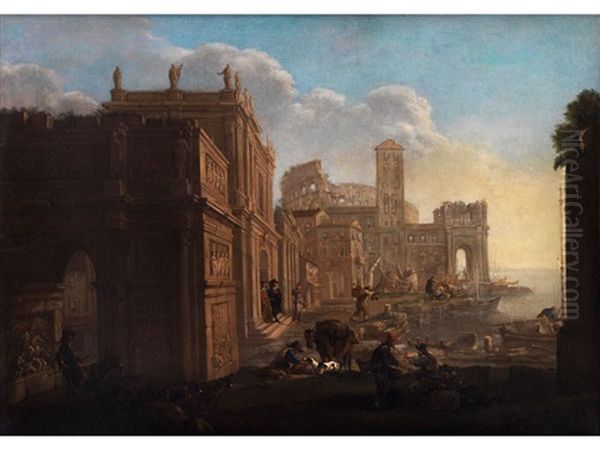 Capriccio Mit Romischer Architektur Und Figuren - view 1