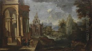 Two Architectural Capricci With Scenes From The Life Of Christ (pair)