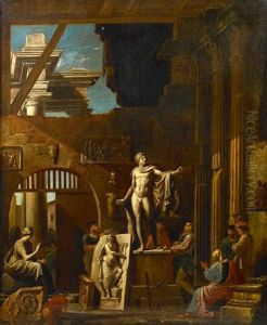 A Sculptor With Patrons Amongst Classical Ruins