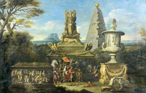Alexandre Le Grand Faisant Des Libations Devant La Tombe D'achille Et Le Trophee De Marius by Alessandro Salucci