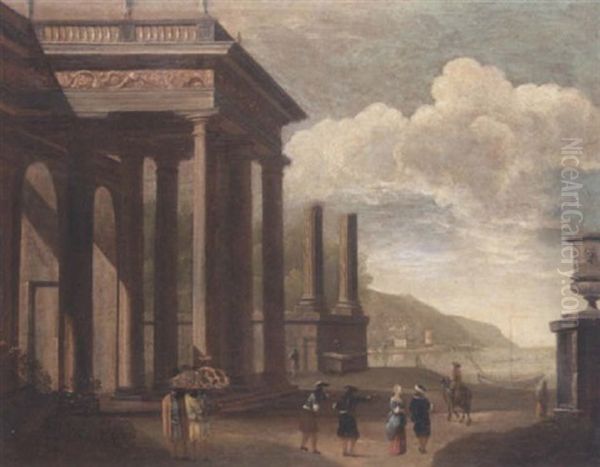 Harbour Scene With Figures Among The Ruins - view 1
