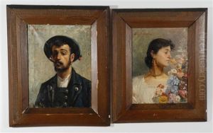Fanciulla Tra I Fiori (+ Giovanotto Con Sigaro E Pipa; 2 Works) by Riccardo Salvadori