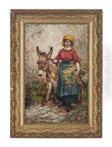 A Young Woman With A Donkey A Young Woman With A Donkey