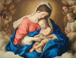 The Madonna And Child, Surrounded By Putti by Giovanni Battiata Salvi, Il Sassoferrato