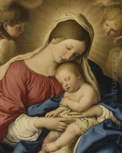 The Madonna And Child With Two Putti by Giovanni Battiata Salvi, Il Sassoferrato