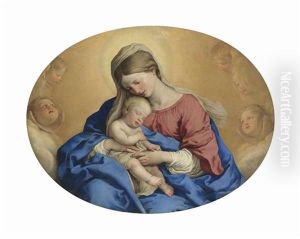 The Madonna And Child With Cherubim by Giovanni Battiata Salvi, Il Sassoferrato