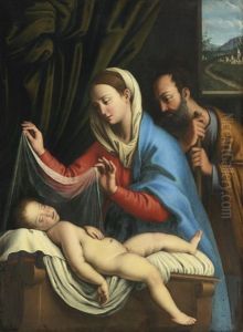 The Virgin And Saint Joseph With The Sleeping Christ Child by Giovanni Battiata Salvi, Il Sassoferrato