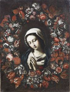 The Madonna At Prayer, Surrounded By A Garland Of Flowers