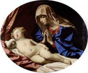 La Vierge Priant Pres De L'enfant Jesus Endormi by Giovanni Battiata Salvi, Il Sassoferrato