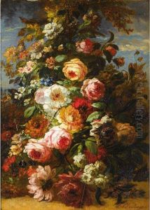 Bouquet De Fleurs Dans Un Paysage by Louis Boulange