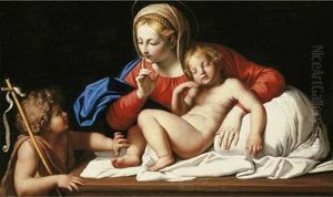 The Madonna Requesting Silence From The Infant Saint John The Baptist As The Child Sleeps by Giovanni Battiata Salvi, Il Sassoferrato