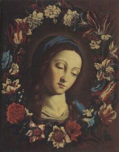 The Head Of The Virgin Surrounded By A Garden Of Flowers