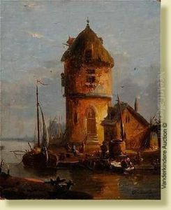 L'entree Du Port Anime by Francois-Jean-Louis Boulanger