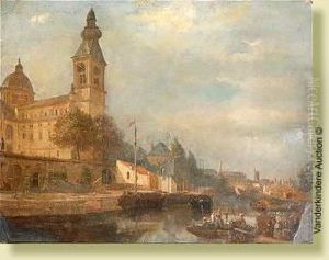 Le Port De Gand Anime by Francois-Jean-Louis Boulanger