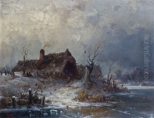 Einsame Hutten An Winterlichem Bachlauf