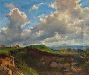 Landschaftsidyll Unter Bewolktem Himmel by Friedrich Salzer