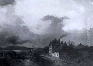 Farm Scene With Stormy Skies by Friedrich Salzer