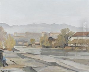 Herbstliche Flusslandschaft Bei Genf by Louis Henri Salzmann