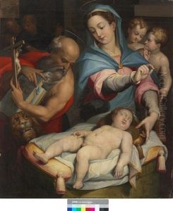 The Madonna And Child With Saint Jerome by Orazio Samacchini
