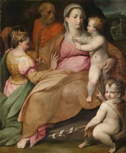 Die Mystische Vermahlung Der Heiligen Katharina Von Alexandrien Mit Dem Johannesknaben Und Dem Heiligen Joseph by Orazio Samacchini