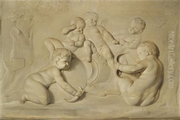 Zwei Kinderbacchanale Mit Spielenden Putti (pair) - view 1