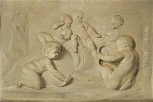 Zwei Kinderbacchanale Mit Spielenden Putti (pair) by Caspar Franz Sambach