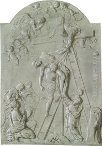 Trompe-l'oeil Eines Steinbasreliefs Mit Einer Kreuzabnahme
