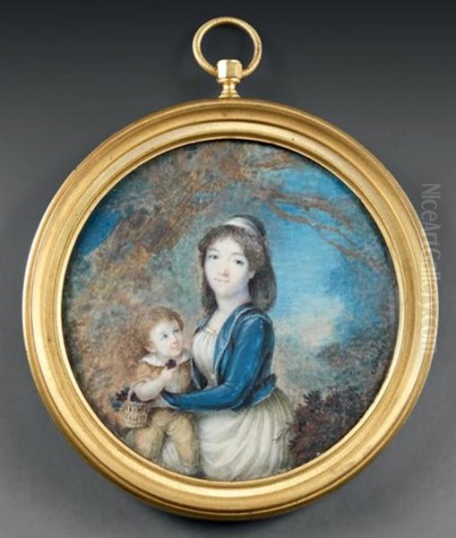 Portrait D'une Mere Et Son Enfant Sur Les Genoux - view 1
