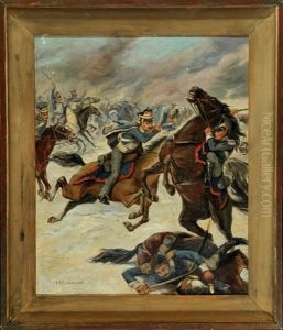 Reitende Soldaten In Der Schlacht by Nikolai Semenovich Samokish