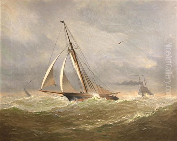 Sailboat In Rough Seas - view 1