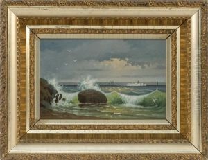 A Steamer Off A Rocky Coast by Percy A. Sanborn