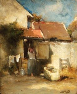 Cour De Ferme Animee (lere) by Auguste Boulard