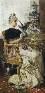 An Elegant Lady Seated In An Interior by Salvador Sanchez Barbudo