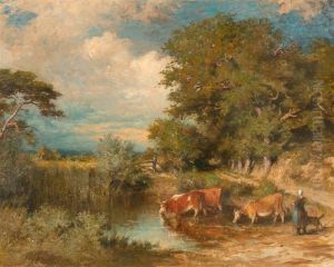 Kuhe Am Weiher. by Auguste Ii Boulard