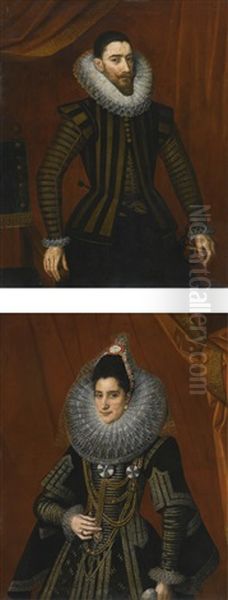 Portrait Of A Man, Three-quarter Length, With A Double Layered Lace Cartwheel Ruff; Portrait Of A Woman, Three-quarter Length, With A Double Layered Lace Cartwheel Ruff - view 1