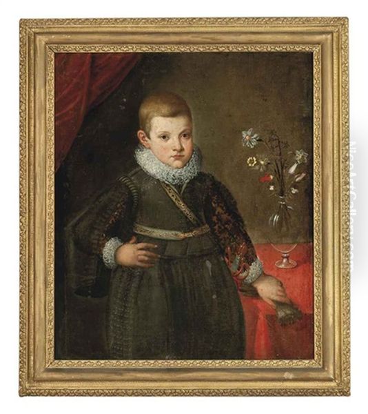Portrait Of A Young Boy In A Green Jerkin And Hose, His Left Hand Resting On A Draped Table - view 1