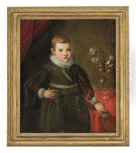 Portrait Of A Young Boy In A Green Jerkin And Hose, His Left Hand Resting On A Draped Table