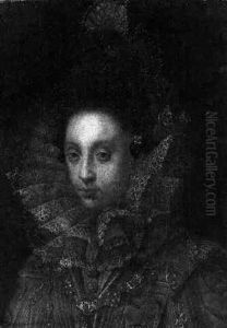Portrait Of A Spanish Noblewoman Wearing A High Ruff Collar And A Gold Embroidered And Jewel Encrusted Dress
