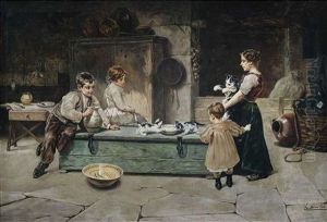 Familienidyll In Einer Bauernkuche