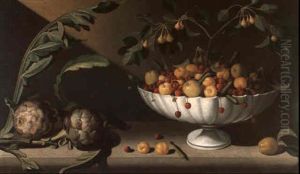 Still Life Of Fruit In A Bowl With Two Artichokes